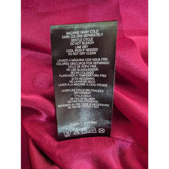 BEBE! 2B! BLACK SATIN BODICE, RED, PURPLE & BLACK ABSTRACT CHIFFON DRESS! SZ S - Picture 8 of 10